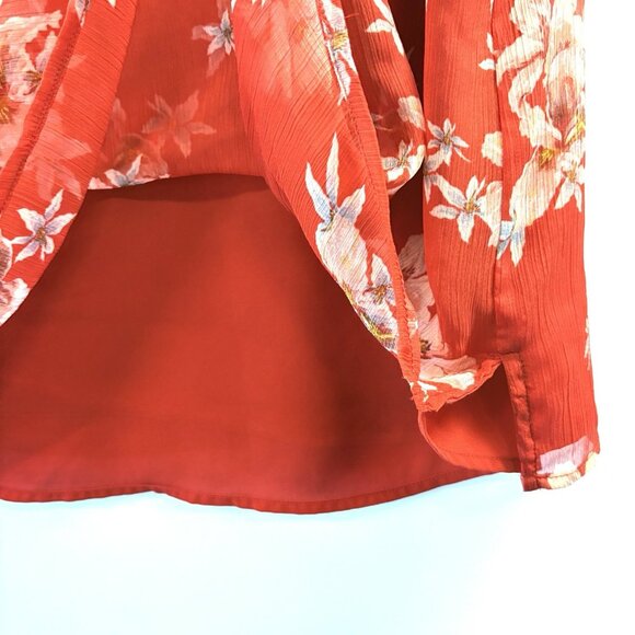 CeCe Womens Red Blouse Ruffled Neck Short Flutter Sleeve Size 1X Lined Feminine - Picture 7 of 10